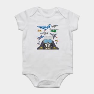 Jet Fighter Pilot with Military Planes and Helicopter Baby Bodysuit